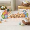 Sieral Easter Decorations Wooden Easter Decor for Table with LED Lights Lighted Bunny Sign Farmhouse Tabletop Decoration for The Home Living Room Party Holiday Decor