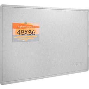 Lightomorrow Large Bulletin Board - 48 x 36 Inches, Decorative Felt Pin Board for Wall - 4' x 3' Foldable Photo Display Board with Self-Adhesive Tape, Includes 20 Push Pins - Light Gray, 4836 Inches