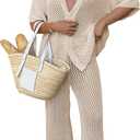 Famulily Womens Sexy Hollow Out Swimsuit Cover Up Sets Button Up Tops and Drawstring Pants 2 Piece Beach Set (Medium, Khaki)