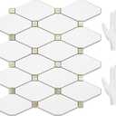 STICKGOO 10 Sheets Peel and Stick Backsplash, Pure White Marble Look PVC Mixed Metal Gold Kitchen Backsplash, Stick on Backsplash Wall Tiles for Kitchen, Bathroom, RV