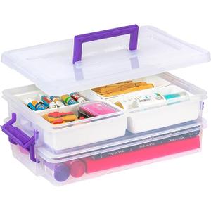 Plastic Craft Storage Container Small Art & Office Supply Organizer Tote, Sensory Bins & Boxes for Home & University, Stackable, Secure Latch Buckles, Clear