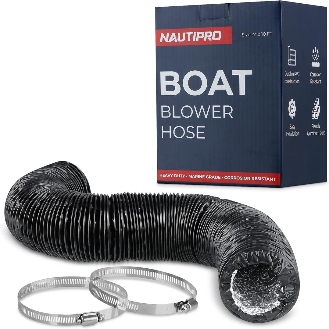 NautiPro Boat Blower Hose 4 Inch  Marine Exhaust Hose  Flexible Air Vent Hose for Engine Compartment, RV, Jet Ski  Black