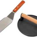 7" Smash Burger Press Set, Round Cast Iron Press & Grill Spatula with Wood Handle, Meat Steak for Perfect Cookouts, Outdoor Barbecues and Tailgates