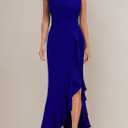 WOOSEA Women's High Neck Split Bodycon Mermaid Evening Cocktail Long Dress (S)