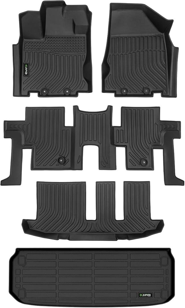 HAFIDI Floor Mats & Cargo Liner Fit for 2013-2021 Nissan Pathfinder 7 Seats & Infiniti QX60 7 Seats All Weather Protection TPE Anti-Slip Automotive Full Set Floor Liners Custom Accessories - Black