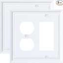 2-Pack Combo Duplex/Decorator Outlet Cover Plate, Pure White Decorative Switch Plates Covers, Durable Natural Bamboo Fiber Wall Plates for Electrical Outlets, Receptacle, GFCI Outlet, Dimmer Switch