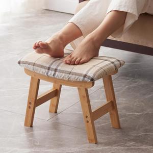 Kitsanery Foot Stool,Ottoman,Bamboo Small Sofa Foot Rest Under Desk,Extra Seating for Living Room, Bedroom and Kitchen (Natural Stool Legs - Stripes Surface)