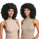 Short Curly Wigs for Black Women Afro Big Curly Wig with Bangs Black Soft Bouncy Fluffy Heat Resistant Synthetic Wig for Daily Party Use (Natural Black,14Inch)