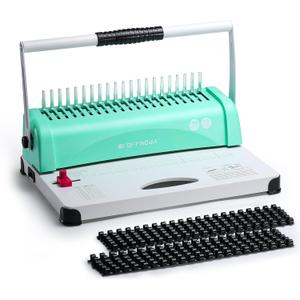 OFFNOVA Binding Machine, 21-Hole 450 Sheets Paper Comb Binding Machine for Letter Size / A4 / A5 Paper, Easy to Punch Handle, Adjustable Margin, Book Binder with 100 PCS 3/8'' Comb Binding Spines