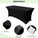 Obstal 6ft Stretch Black Spandex Table Cloth for Standard Folding Tables - 2 Pack Universal Rectangular Fitted Tablecloth Protector for Wedding, Trade Show, Vendor Stand