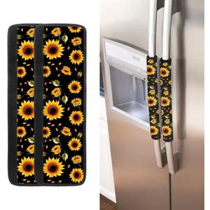 Sunflower Design Refrigerator Handles Cover Set for Kitchen Sunflower Fridge Door Handle Covers Set of 2, Non-Slip Kitchen Appliance Armrest Decoration Mat Easy to Clean Soft Comfort