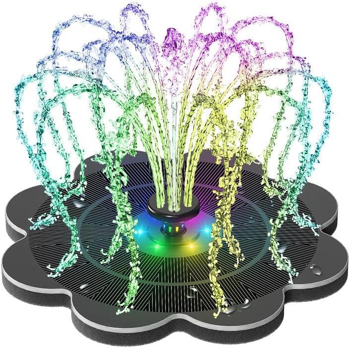 SZMP Solar Fountain 3.5W Bird Bath Fountains with Upgraded Flower, 7 Nozzle & 4 Fixer, Solar Fountain Pump for Bird Bath, Pool, Garden, Pond, Outdoor (Colourful Lights)