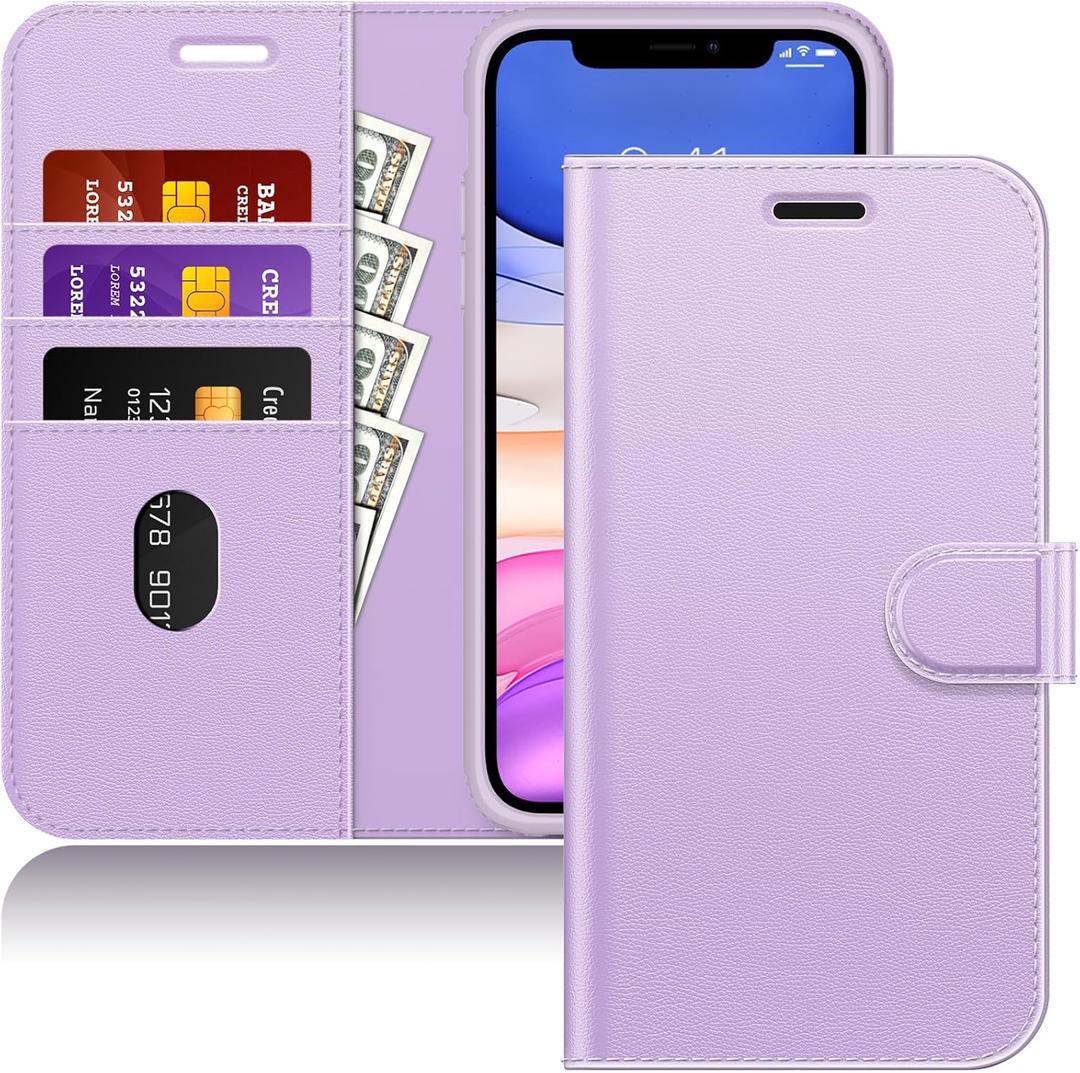 JETech Wallet Case for iPhone 11 6.1-Inch, Shockproof PU Leather Magnetic Flip Cover with Card Holder and Stand Feature (Light Purple)