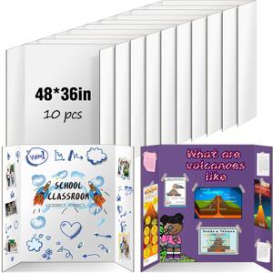 10 Pack Trifold Poster Board 48" X 36", IKAYAS Double Sided White Tri-fold Poster Boards, Science Fair Display Boards Presentation Boards for Mounting, Art, Display, Projects Classroom Supplies