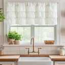 jinchan Ruffled Valance Curtain Slubbed Crossed Hatch Kitchen Valance Cottagecore for Living Room 18 Inch Farmhouse Voile Sheer Shabbychic Half Window Treatment Rod Pocket 1 Panel Off White