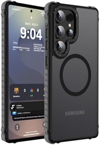 DEERLAMN Strong Magnetic Case for Samsung Galaxy S24 Ultra 6.8-Inch,[Compatible with Magsafe][Military Grade Drop Protection] Translucent Matte Shockproof Protective Phone Cover, Frosted Black