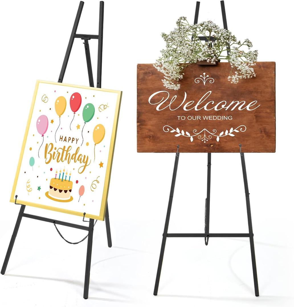 CroBlissful Black 50" Easel Stand for Wedding Sign Adjustable 3Tier Height Display Easel with Chain Heavy Duty Floor Tripod for Welcome Wedding Sign Painting Canvas Baby Shower Party Poster (Metal)