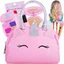 Pretend Play Makeup Kit for Little Girls with Unicorn Purse: Fake (Not Real) Make up Toy Set for Toddlers and Kids - Includes Hair and Nails Accessories, Baby Girl Toys Princess Toddler Gift Set