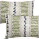 Navy Blue Lime Green Pillow Covers 12x20 Set of 2 Grey Dot Print Striped Lumbar Rectangle Decorative Outdoor Pillowcases Boho Rustic Farmhouse Decorative Throw Cushion Case Decor for Couch Sofa Bed