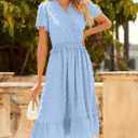 BTFBM Women Short Sleeve V Neck Swiss Dot Midi Summer Dresses 2024 Boho Ruffle Long Dresses Ruffle Wedding Guest Dress (Blue, S)