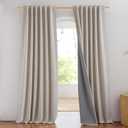 NICETOWN 100% Blackout Natural Linen Curtains 90" Length with Thermal Insulated Liners for Bedroom, Farmhouse Style Room Cooling Small Window Draperies for Dining Room (2 Panels, 52" W)