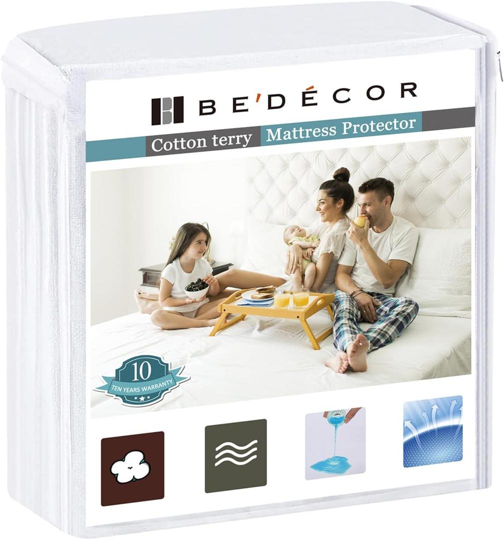 Bedecor Queen Waterproof Mattress Protector,Pee and Liquid Proof Cover for Pets, Elderly, and Incontinence, Fitted Deep Pocket for 9-18 Inch Deep
