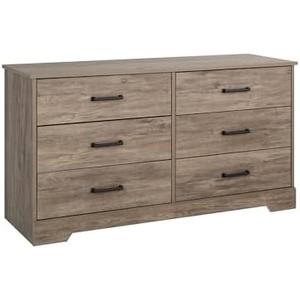 Prepac Rustic Ridge Farmhouse 6-Drawer Double Dresser, Brown Dresser for Bedroom, Chest of Drawers with 6 Storage Drawers, 53.25” wide x 18.25” deep x 28.5” tall, Brown