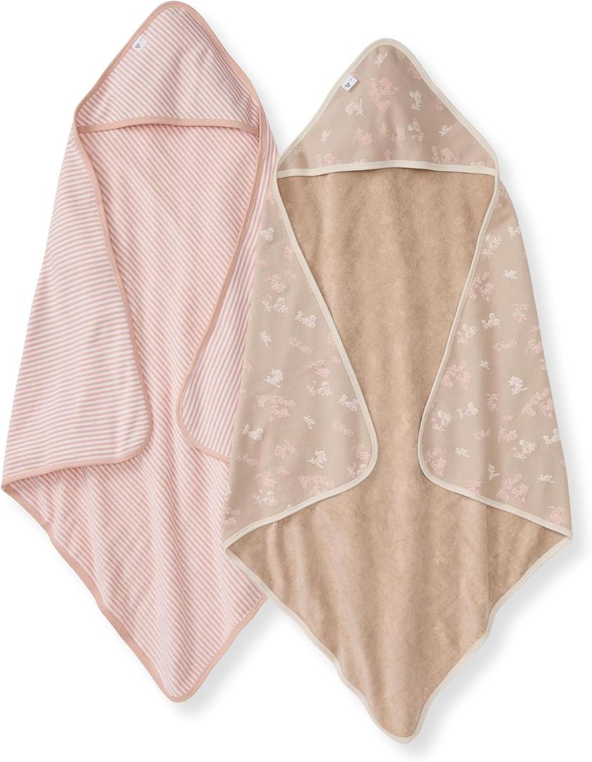 Hooded Towels, Absorbent Knit Terry, Super Soft Single Ply, 100% Organic Cotton, Whimsical Floral, 2-Pack