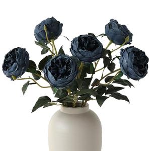 mizii 6Pcs Burnt Blue Artificial Roses Flowers Fake Silk Roses Flower with Long Stem for Wedding Decorations Table Centerpieces Flower Arrangement Home Decor (Burnt Blue)
