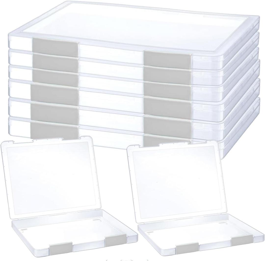 LonlyEagle 6 Pcs Clear A4 File Portable Project Case, Plastic Storage Box for 8.5" x 11" Letter Paper, Scrapbook Paper Storage Boxes Documents Magazines Holder (whie)