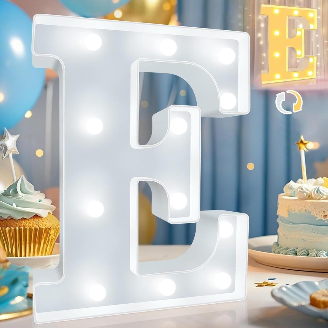 LED Marquee Letter Lights, Warm White and Cool White Decorative Lighted Letters, Light Up Alphabet Letters for Boys Girls, Party, Wedding, Bar, Night Light, Birthday Decoration, Letter E