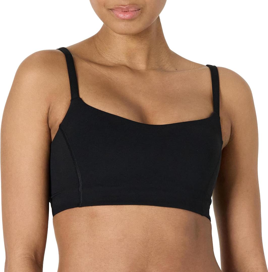 Amazon Essentials Women's Active FormFlex Buttery Soft Light Support Sweetheart Neck Yoga Sports Bra (Black, S)