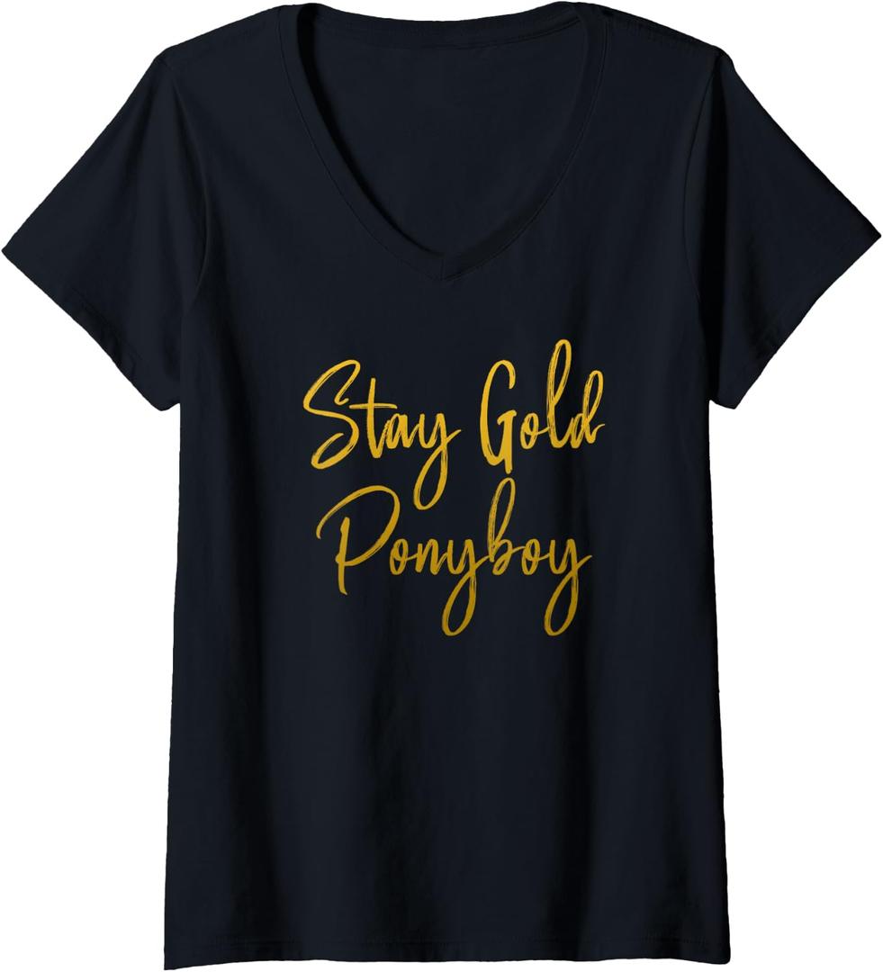 Womens Stay Gold Ponyboy V-Neck T-Shirt (Black, M)