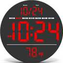 Digital Wall Clock with Large LED Display, Date, Temperature, Auto-Brightness | Small [PLUG-IN] Clock | Modern Electric Wall Clock for Bedroom, Classroom, Living Room, Home, Office, Farmhouse Red