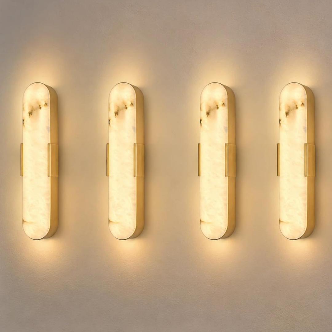 Modern LED Wall Sconce, 19.7" Alabaster Wall Light with 3 Color Gold 4Pcs, 20in-4pack