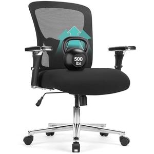 ENYLAY Big and Tall Office Chair 500LBS, Heavy Duty Ergonomic Computer Desk Chair Mesh Executive Task Chair with Adjustable Lumbar Support Wide Comfy Seat and 4D Armrests for Home Office, Black(Missing parts)