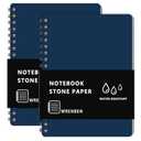 WRENBEN 2PCS Waterproof Spiral Notebooks with Stone Paper and PVC Cover, Graph Pattern Weatherproof Notepad 100 Pages, Medium Size All-Weather Steno Pads for Outdoor Field (4.8"x7", Blue)