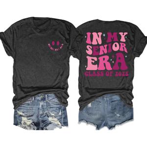 College Graduation Shirts in My Senior Era Shirt Class of 2025 Retro Senior T-Shirt Graduation Gift Tee Tops (Gray, XL)