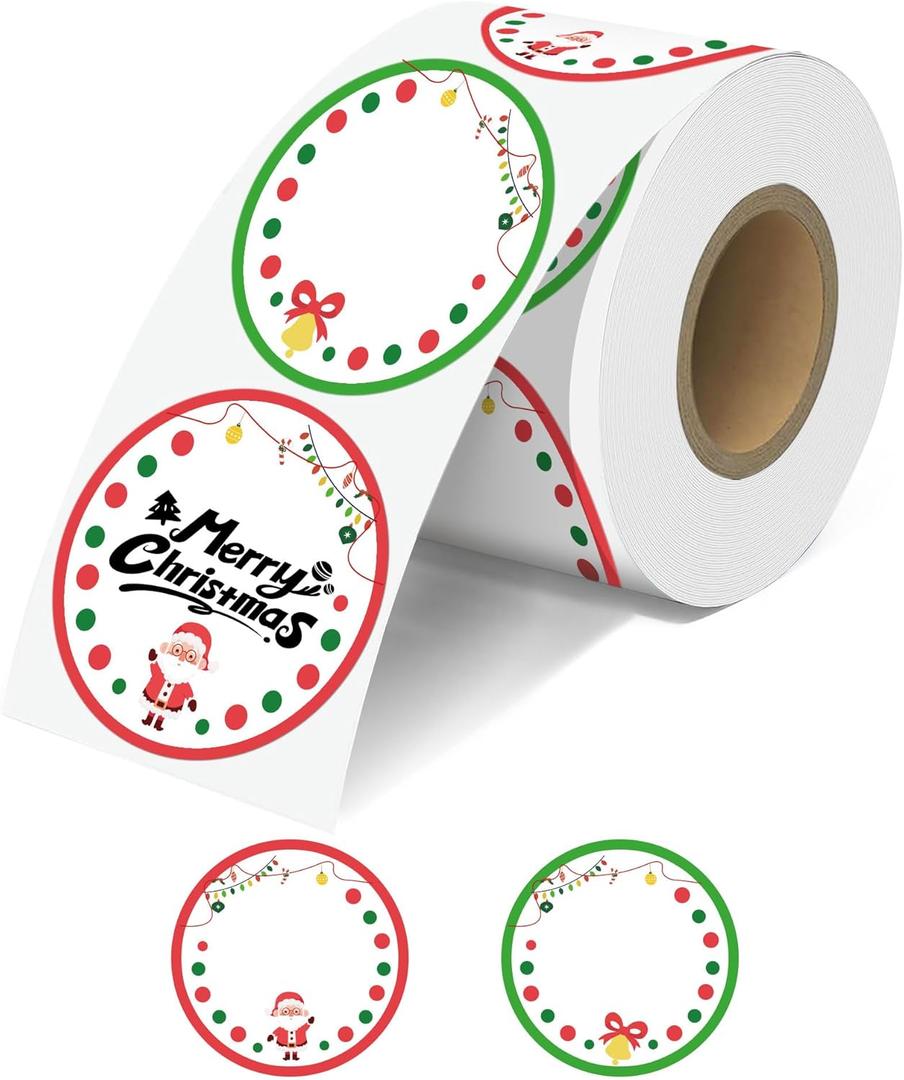 JOYIT 2'' Christmas Thermal Labels - 600pcs Round Thermal Printer Labels with Dot Border, Waterproof Thermal Printer Stickers for Logo Design, Name/Price Tag, Thanks Card, Address, QR Code (White)