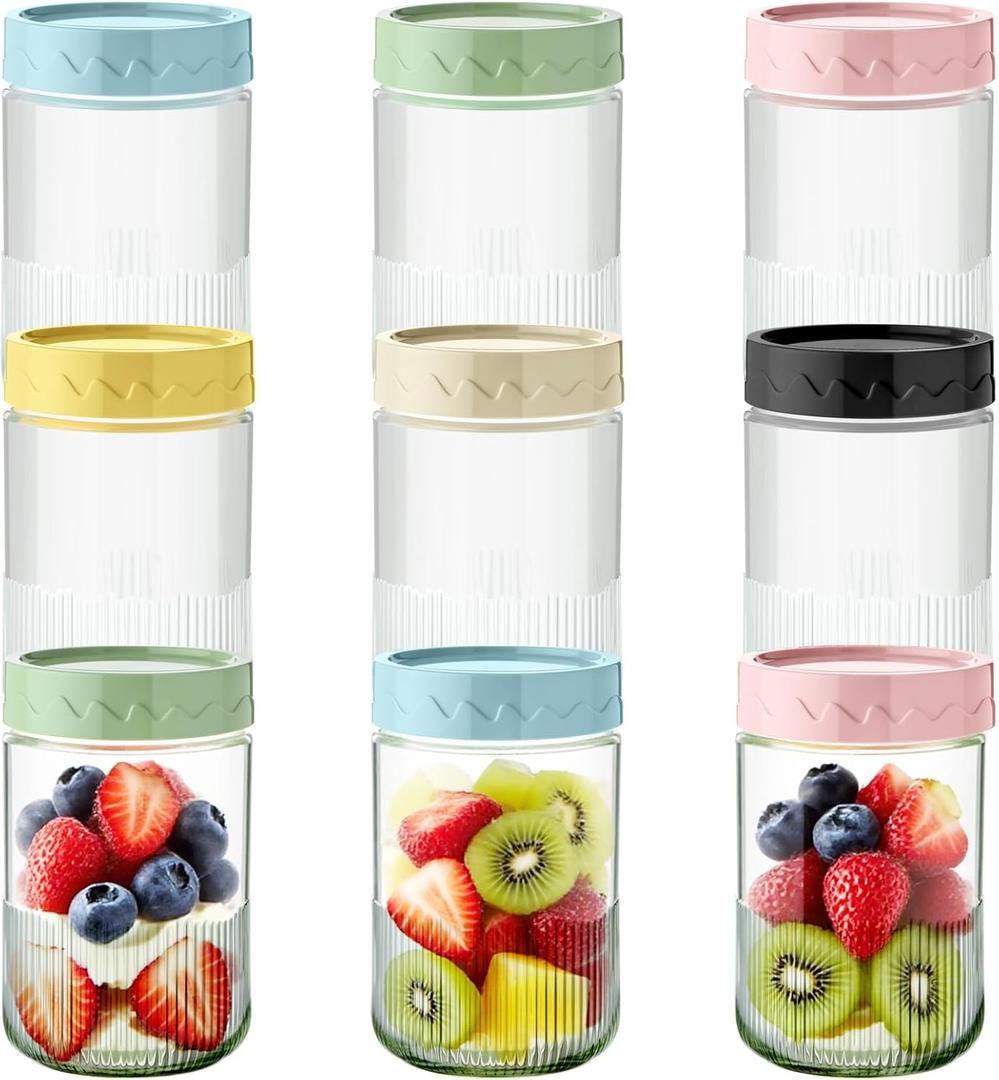 Suclain 9 Pcs Mason Jars with Lids Airtight Overnight Oats Containers Glass Storage Jars for Breakfast Lunch and Leftovers Salad Meal Prep Container for Food Storage Mush Chia Pudding (16 oz)