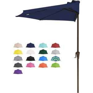 JEAREY 9ft Half Umbrella Outdoor Patio Umbrella Market Umbrellas with Crank, 1/2 Round Wall Umbrella 5 Sturdy Ribs UV Protection for Pool Garden Balcony Deck, Navy