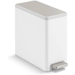 Kohler 20957-STW 2.5 Gallon Slim Step Trash Can, Bathroom Trash Can with Soft-Close Foot Pedal, White with Stainless Steel (White Stainless Steel)
