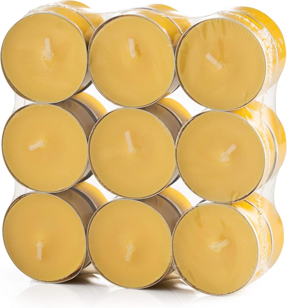 Tea Light Candles Colored Unscented Metallic Tin Cups Set of 18 Made in USA (Red)
