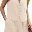 PRETTYGARDEN Women Summer 2 Piece Outfits V Neck Sleeveless Button Down Vest Shorts Sets Business Work Matching Set 2025 (X-Small, Beige)