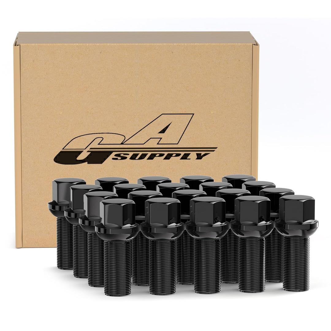 GAsupply 28mm Shank 14x1.5 Lug Bolts R13 Ball Seat Compatible with Audi TT A3 A4 S4 A5 S5 A6 S6 A7 A8 B5 B6 B7 B8 Volkswagen Jetta Golf GTI Passat CC Beetle, 20pcs 48mm Tall Black Lug Studs,17mm Hex