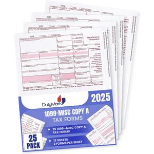 1099 MISC Copy A 2025 Federal Income Laser Tax Forms -Compatible with QuickBooks and Accounting Software, Pack of 25 Tax recipients, Copy A 1099 MISC ONLY