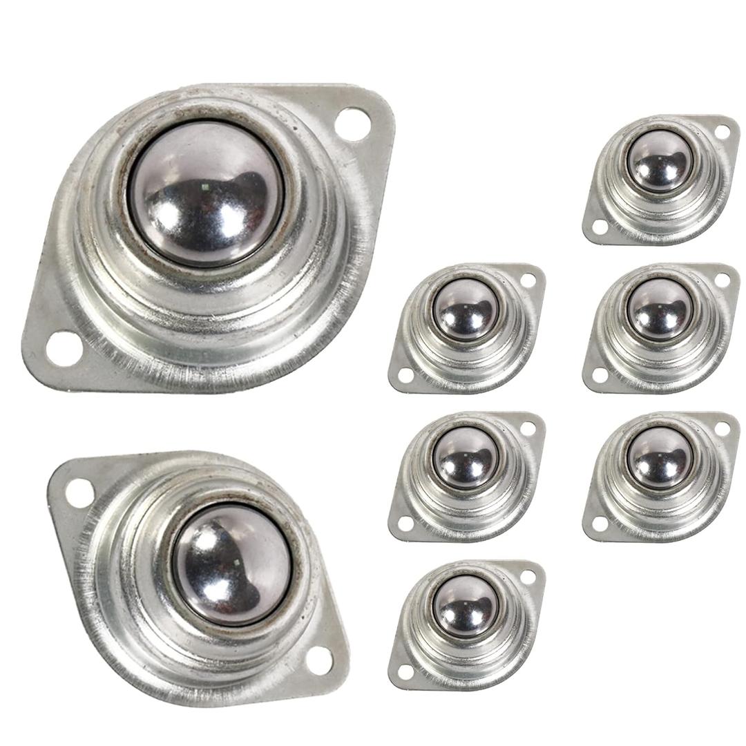 HLMOptimo 1 Rolling Ball Transfers 8 pcs, Universal Transfer Bearings of 400 Lbs Load Capacity, Two-Hole Flange Mounted Roller Bearings for Conveyor Transmission Furniture Wheelchair