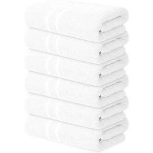 Basic Medium Bath Towels 24x48 Inches  Pack of 6  White Color  Soft and Absorbent Multipurpose Cotton Towels for Bathroom, Spa, Gym, Salon, Hotel, Clinics and Everyday Use