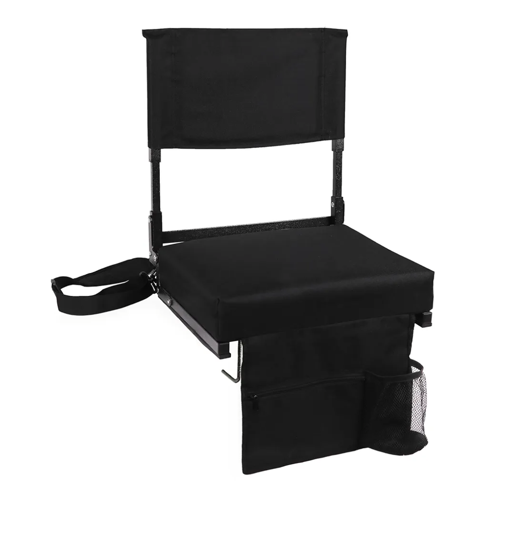 Stadium Seat with Back Support Bleacher Chair with Back and Cushion High Back Includes Shoulder Strap and Cup Holder, Black