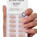 BTArtbox Press On Nails Short - Muted Glitz, Lamp-Curable Nude Chrome French Tip Square Press On Nails with Glue and Adhesive Tabs for Women in 16 Sizes - 32 Nails All-in-One Kit